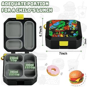 Itslife Bento Lunch Box for Kids, 3-5 Compartment with Leak Proof, 35oz Lunch Containers for Toddler, Dishwasher Safe, BPA Free, Ideal Portion 10 Designs for Kids School Gift (Black Dinosaur)