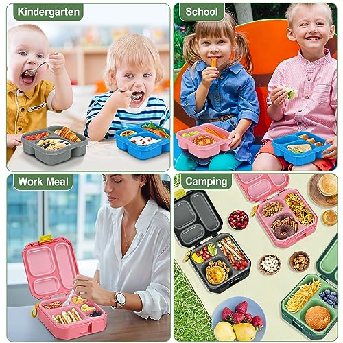 Itslife Bento Lunch Box for Kids, 3-5 Compartment with Leak Proof, 35oz Lunch Containers for Toddler, Dishwasher Safe, BPA Free, Ideal Portion 10 Designs for Kids School Gift (Black Dinosaur)