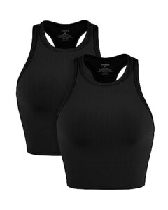 ododos women's crop 2-pack racerback high neck ribbed cropped tank tops, black+black, small