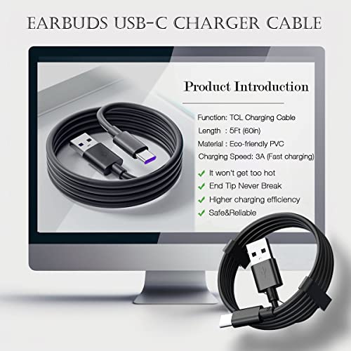 USB C Charger Cable for TCL 30 SE, TCL 20 Pro 5G, TCL 10L, TCL 10 Plus, TCL 20S, TCL 20 SE, TCL 10 5G UW, TCL 10 SE, TCL 10 Pro, TCL 405, TCL 30XL 2022, TCL 40R Cell Phone Charging Cable Adapter (5FT)