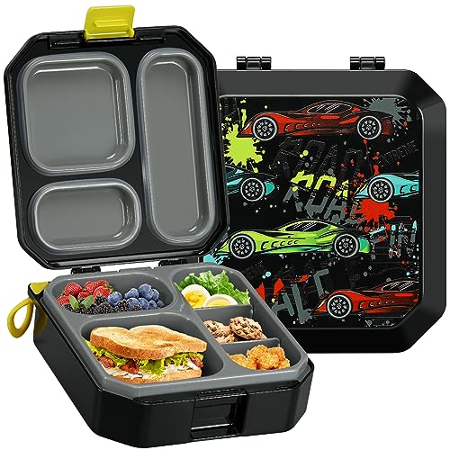 Itslife Bento Lunch Box for Kids, 3-5 Compartment with Leak Proof, 35oz Lunch Containers for Toddler, Dishwasher Safe, BPA Free, Ideal Portion 10 Designs for Kids School Gift (Sports Car