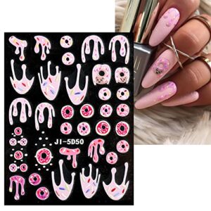 JMEOWIO 3D Embossed Cute Nail Stickers For Kids Nail Art Stickers Decals Self-Adhesive Pegatinas Uñas 5D Cake Nail Supplies Nail Art Design Decoration Accessories 4 Sheets