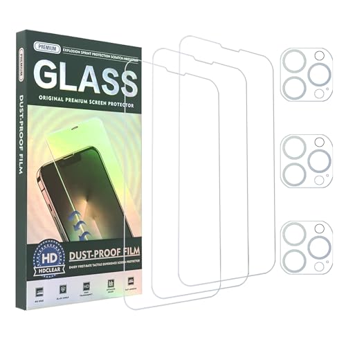 Cone 3 Packs iPhone 14 Pro Screen Protector [6.1"] + 3 Packs Camera Lens Protector, Case Friendly Tempered Glass Film, [9H hardness] - HD