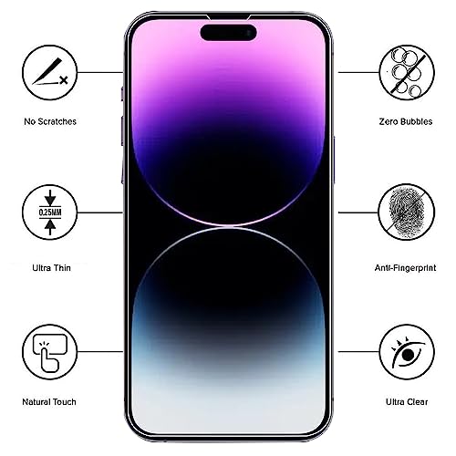 Cone 3 Packs iPhone 14 Pro Screen Protector [6.1"] + 3 Packs Camera Lens Protector, Case Friendly Tempered Glass Film, [9H hardness] - HD