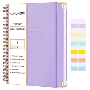huhuhero spiral notebook, 8.5" x 11" notebook journal college ruled, 320 pages aesthetic a4 hardcover lined journal for women men office work writing, 24pcs index tabs, school supplies, light purple