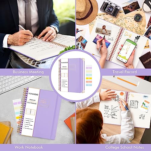 Huhuhero Spiral Notebook, 8.5" x 11" Notebook Journal College Ruled, 320 Pages Aesthetic A4 Hardcover Lined Journal for Women Men Office Work Writing, 24pcs Index Tabs, School Supplies, Light Purple