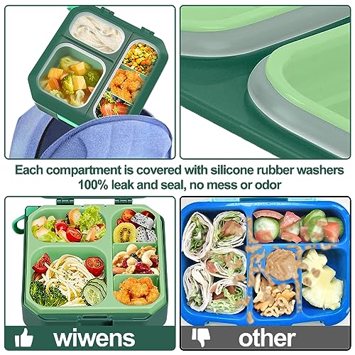 wiwens Bento Lunch Box for Kids, 35oz Leak-Proof 5 Compartment Lunch Container, BPA-Free, Food-Safe Materials, Ideal Portion Sizes for Ages 3-12 Girls Boys Toddlers for School