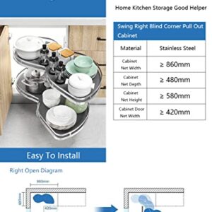 Swing Right Blind Corner Pull Out Cabinet, 2 Tier Soft Close Swing Tray Blind Kitchen Cabinet Organizer Adjustable Height for 860mm Cabinet, Right Handed Open