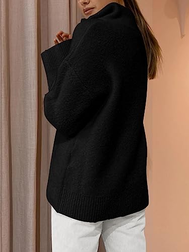 LILLUSORY Women's Black Oversized Quarter Half Zip Up Pullover Sweaters 2023 Fall Cashmere Fuzzy Knit Chunky Warm Light Lightweight Trendy Clothes Outfits