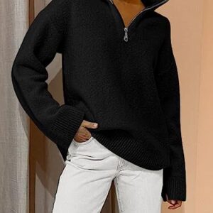 LILLUSORY Women's Black Oversized Quarter Half Zip Up Pullover Sweaters 2023 Fall Cashmere Fuzzy Knit Chunky Warm Light Lightweight Trendy Clothes Outfits