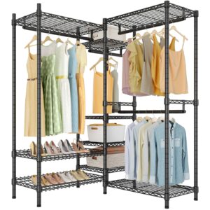 vipek l8i basic heavy duty garment rack l-shaped wardrobe space-saving corner closet with hanging rod and adjustable shelves freestanding clothes rack for small space, black