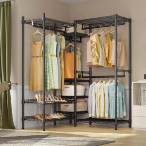 VIPEK L8i Basic Heavy Duty Garment Rack L-Shaped Wardrobe Space-Saving Corner Closet with Hanging Rod and Adjustable Shelves Freestanding Clothes Rack for Small Space, Black