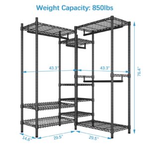 VIPEK L8i Basic Heavy Duty Garment Rack L-Shaped Wardrobe Space-Saving Corner Closet with Hanging Rod and Adjustable Shelves Freestanding Clothes Rack for Small Space, Black