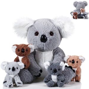 Lenwen 5 Pcs Koala Bear Stuffed Animal Set 12.6 Inch Mommy Koala Plush with 4 Cute Babies in Her Zippered Tummy Soft Cuddly Nursery Koala Plushie for Boys Girls Birthday Baby Shower Party Favor Gifts