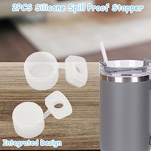 2Pcs Silicone Spill Stopper Set for Stanley, Reusable Leak Stopper Spill Proof Stopper Cup Straw Topper, 2 In 1 Leakproof Straw Topper Cup Straw Cover for Stanley Tumblers Cup Accessories (Clear)