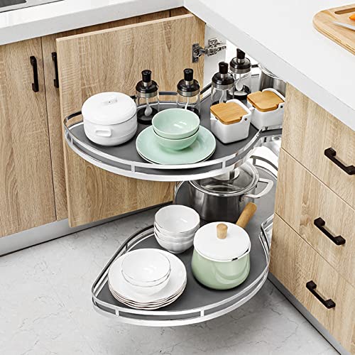 Blind Corner Cabinet Pull Out for More Than 860mm Cabinet Swing Left Pull Out Kitchen Cabinet Shelf Organizer with Soft Close And 2 Tiers Swing Tray, Left Open