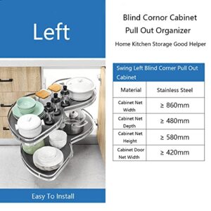 Blind Corner Cabinet Pull Out for More Than 860mm Cabinet Swing Left Pull Out Kitchen Cabinet Shelf Organizer with Soft Close And 2 Tiers Swing Tray, Left Open