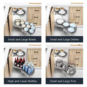 Blind Corner Cabinet Pull Out for More Than 860mm Cabinet Swing Left Pull Out Kitchen Cabinet Shelf Organizer with Soft Close And 2 Tiers Swing Tray, Left Open