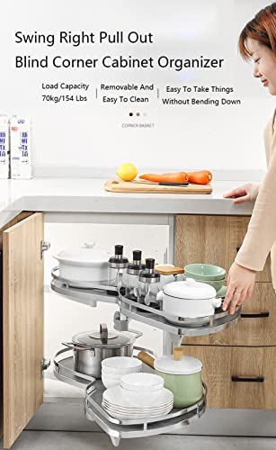 Blind Corner Cabinet Pull Out for More Than 860mm Cabinet Swing Left Pull Out Kitchen Cabinet Shelf Organizer with Soft Close And 2 Tiers Swing Tray, Left Open