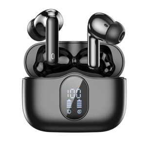 hisoos wireless earbuds bluetooth active noise cancelling headphones hifi stereo ear buds led power display in-ear headphones with charging case earphones for iphone android,music game (black)