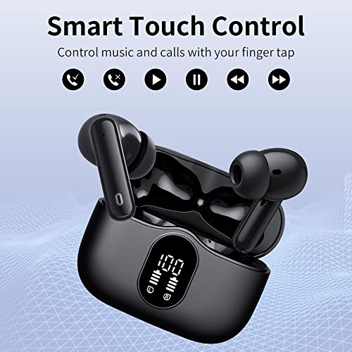 HISOOS Wireless Earbuds Bluetooth Active Noise Cancelling Headphones HiFi Stereo Ear Buds LED Power Display in-Ear Headphones with Charging Case Earphones for iPhone Android,Music Game (Black)