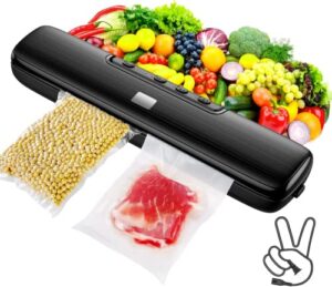 vacuum sealer machine food vacuum sealer automatic air sealing system for food storage dry and wet food modes compact design 12.6 inch with 15pcs seal bags starter kit (black)