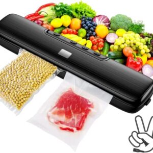 Vacuum Sealer Machine Food Vacuum Sealer Automatic Air Sealing System for Food Storage Dry and Wet Food Modes Compact Design 12.6 Inch with 15Pcs Seal Bags Starter Kit (Black)