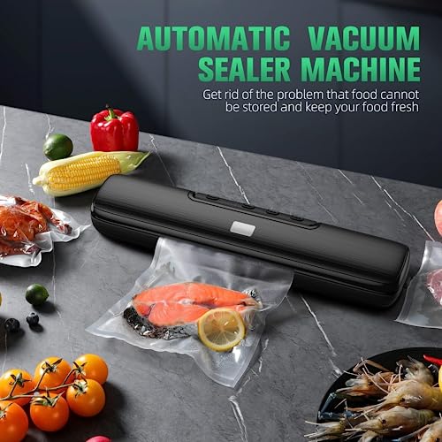 Vacuum Sealer Machine Food Vacuum Sealer Automatic Air Sealing System for Food Storage Dry and Wet Food Modes Compact Design 12.6 Inch with 15Pcs Seal Bags Starter Kit (Black)