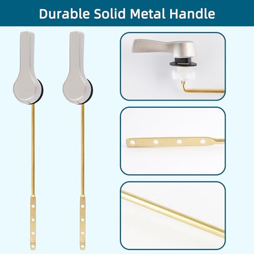 Hygie Rinse 2Pack Front Mount Toilet Handle Replacement Kit Compatible with American Standard/Glacier Bay/Gerber, Universal Toilet Flush Lever with Flapper Chain, Brushed Nickel