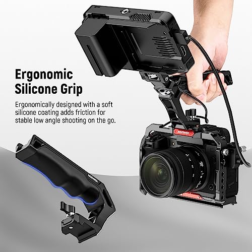 NEEWER NATO Top Handle with Record Button, Comfort Silicone Grip with QR NATO Clamp, 3/8" ARRI Locating Hole, Cold Shoes 1/4" Threads Compatible with Sony A7 ZV1 Panasonic S5 II FUJIFILM X-T5, PG005E