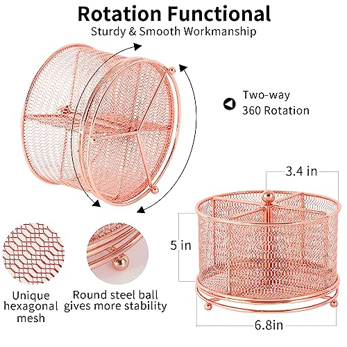 Youbetia 360-Degree Rotating Pen Holder for Desk, Art Supply Storage Desk Organizer, Desktop Pencil Holder Desk Accessories for Office Supplies, Pen Organizer for Stationary(Rose Gold)