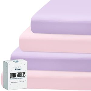 crib sheets girl 4 pack, baby crib sheet for crib mattress and toddler bed mattress, soft breathable fitted kid toddler sheets set for girls, pink & purple