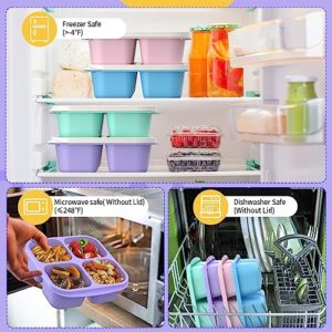 XGXN Meal Prep Containers (4 Pack), 4-Compartments Bento Lunch Box, Reusable BPA Free Food Prep Containers for Kids, Lunchable Kids Snack Container for School, Work, and Travel (G/P/B/P+White Lid)