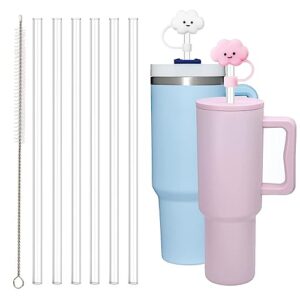 9pcs for stanley cup accessories,replacement straws for stanley 40 oz 30 oz cup tumbler&simple modern trek tumbler 40 oz,plastic clear reusable straw with cleaning brush&straw covers