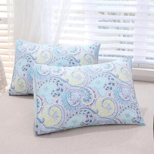 URBONUR Blue Paisley Duvet Cover Set 800TC Egyptian Cotton Sateen Silky Bedding Set, Bohemian Bedding Twin Duvet Cover, Crisp Cooling Bed Set (3 Pieces, Blue Paisley, Twin)