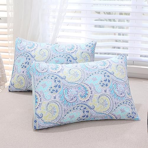 URBONUR Blue Paisley Duvet Cover Set 800TC Egyptian Cotton Sateen Silky Bedding Set, Bohemian Bedding Twin Duvet Cover, Crisp Cooling Bed Set (3 Pieces, Blue Paisley, Twin)