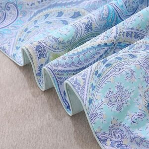 URBONUR Blue Paisley Duvet Cover Set 800TC Egyptian Cotton Sateen Silky Bedding Set, Bohemian Bedding Twin Duvet Cover, Crisp Cooling Bed Set (3 Pieces, Blue Paisley, Twin)