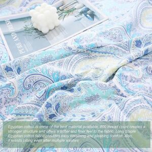 URBONUR Blue Paisley Duvet Cover Set 800TC Egyptian Cotton Sateen Silky Bedding Set, Bohemian Bedding Twin Duvet Cover, Crisp Cooling Bed Set (3 Pieces, Blue Paisley, Twin)