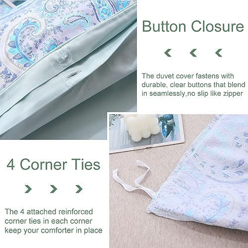 URBONUR Blue Paisley Duvet Cover Set 800TC Egyptian Cotton Sateen Silky Bedding Set, Bohemian Bedding Twin Duvet Cover, Crisp Cooling Bed Set (3 Pieces, Blue Paisley, Twin)