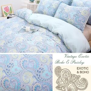 URBONUR Blue Paisley Duvet Cover Set 800TC Egyptian Cotton Sateen Silky Bedding Set, Bohemian Bedding Twin Duvet Cover, Crisp Cooling Bed Set (3 Pieces, Blue Paisley, Twin)