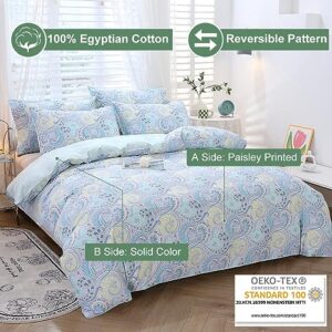 URBONUR Blue Paisley Duvet Cover Set 800TC Egyptian Cotton Sateen Silky Bedding Set, Bohemian Bedding Twin Duvet Cover, Crisp Cooling Bed Set (3 Pieces, Blue Paisley, Twin)