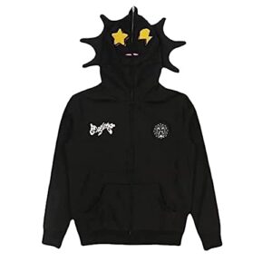 sunwittafy y2k hoodie men women black rhinestone full zip up hoodie over face oversized sweatshirt trendy streetwear