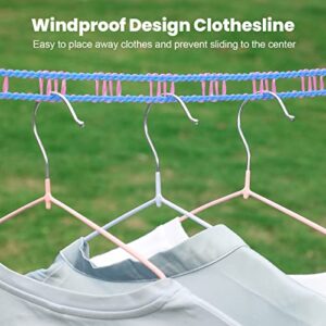 HISAFA 3-Pack Windproof Clothesline with Hooks – 2023 Upgrade Thicker and Stronger, PE Material, 16ft – Ideal for Indoor/Outdoor Use & Travel