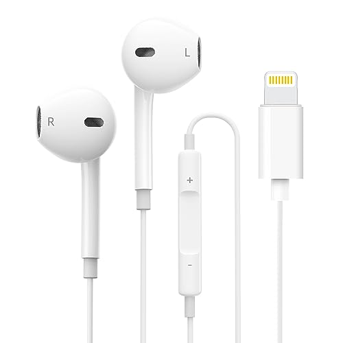 Apple Earbuds/Wired Earphones/iPhone Headphones with Lightning Connector[Apple MFi Certified] Built-in Microphone &Volume Control,Phone Calls,Compatible with iPhone 14/13/12/11, Support All iOS Syste