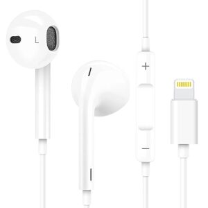 Apple Earbuds/Wired Earphones/iPhone Headphones with Lightning Connector[Apple MFi Certified] Built-in Microphone &Volume Control,Phone Calls,Compatible with iPhone 14/13/12/11, Support All iOS Syste