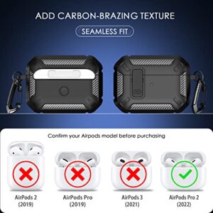 RFUNGUANGO AirPods Pro Case Cover with Cleaner Kit, Military Hard Shell Protective Armor with Lock for AirPod Pro Charging Case, Front LED Visible,Black