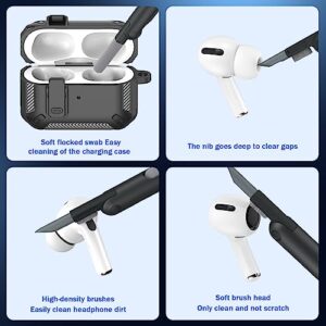 RFUNGUANGO AirPods Pro Case Cover with Cleaner Kit, Military Hard Shell Protective Armor with Lock for AirPod Pro Charging Case, Front LED Visible,Black
