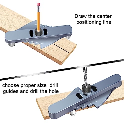 Pftjujudan Dowel Jig Kit,Line Scriber Drill Jig,Self Centering Drill Guide for Straight Holes,Adjustable Width Woodworking Locator Hand Tools,1/4", 5/16", 3/8" Drilling Guide Power Tool