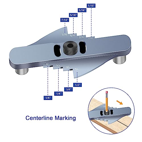 Pftjujudan Dowel Jig Kit,Line Scriber Drill Jig,Self Centering Drill Guide for Straight Holes,Adjustable Width Woodworking Locator Hand Tools,1/4", 5/16", 3/8" Drilling Guide Power Tool