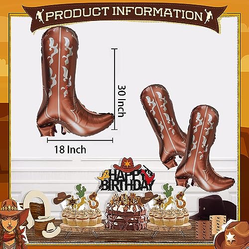 6 Pcs 30 Inch Western Boot Balloons Cowboy Cowgirl boot for Western Party Last Rodeo Bachelorette Party Cowgirl Boho Cow Disco Horse Farm Party Supplies